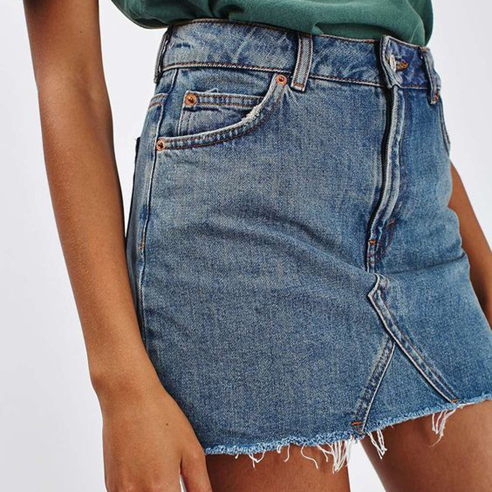 

NORMOV Women Autumn Black Blue Solid Casual High Waist Pencil Denim Skirts Summer High Street Pockets Button Jeans Skirt