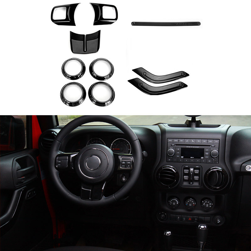 

ABS Black Interior kit Decoration 2Doors 10PCS Decoration Cover For Jeep Wrangler JK 2011-2017 Car Accessories