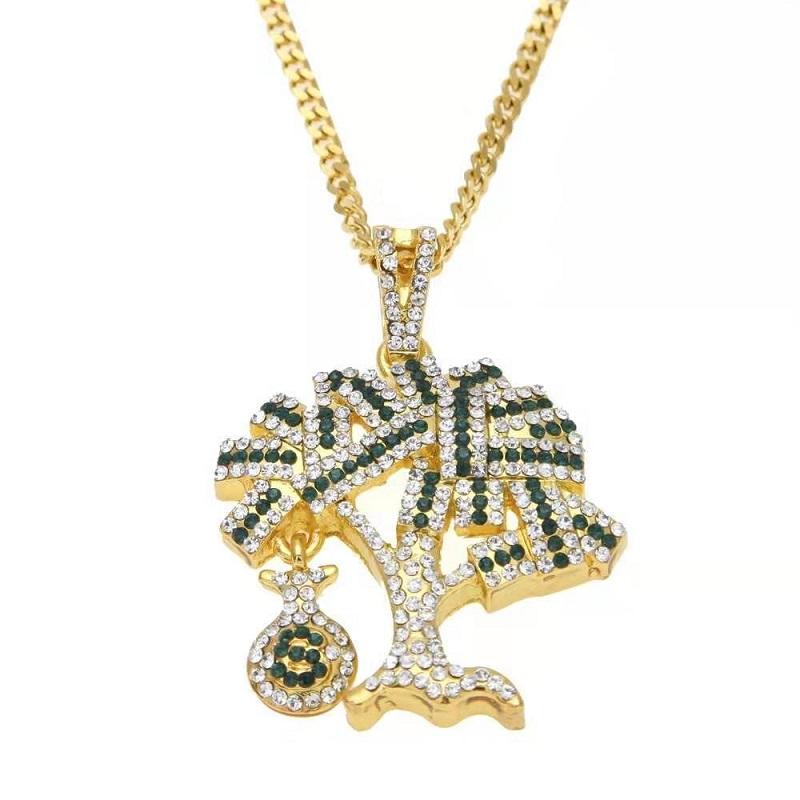 

iced out money tree pendant necklaces for men luxury designer mens bling diamond USD pendants hip hop gold cuban link chain necklace jewelry