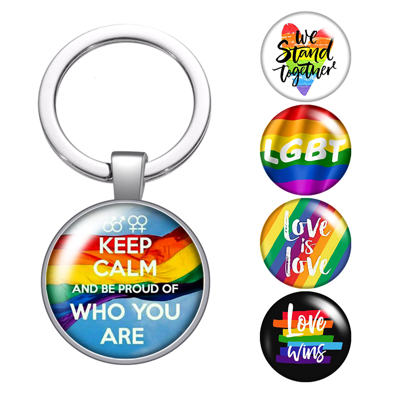 

Lgbt Rainbow Flag Love Is Love Glass Cabochon Keychain Bag Car Key Chain Ring Holder Charms Silver Keychain For Men Women Gifts