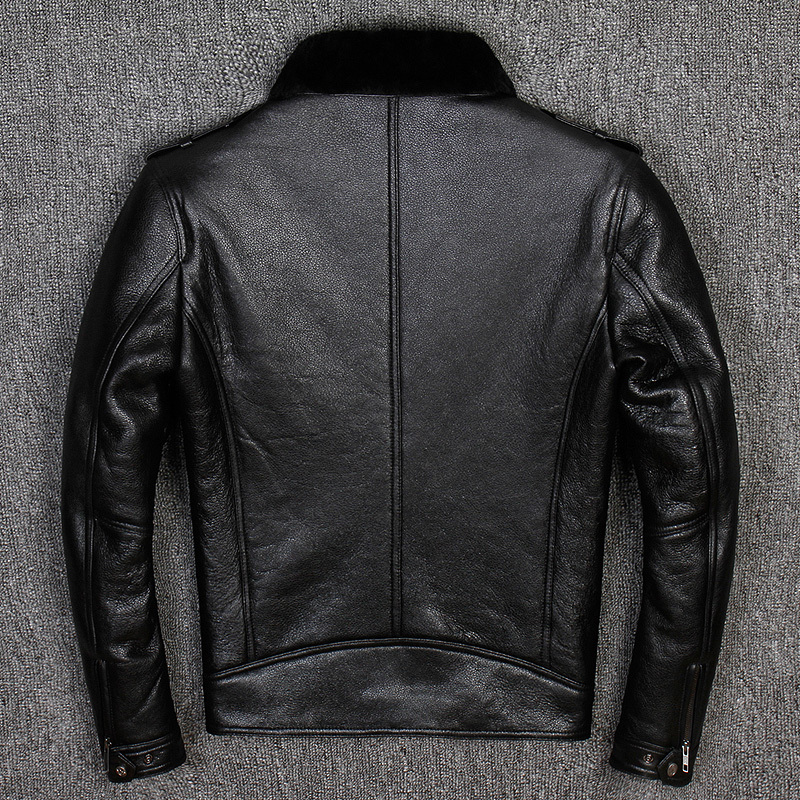 

Luxury Fur Men Shearling Coat Casual Business Black Slim Fit Genuine Leather Jacket Zip Winter Warm Short Outwear Oversize 4XL