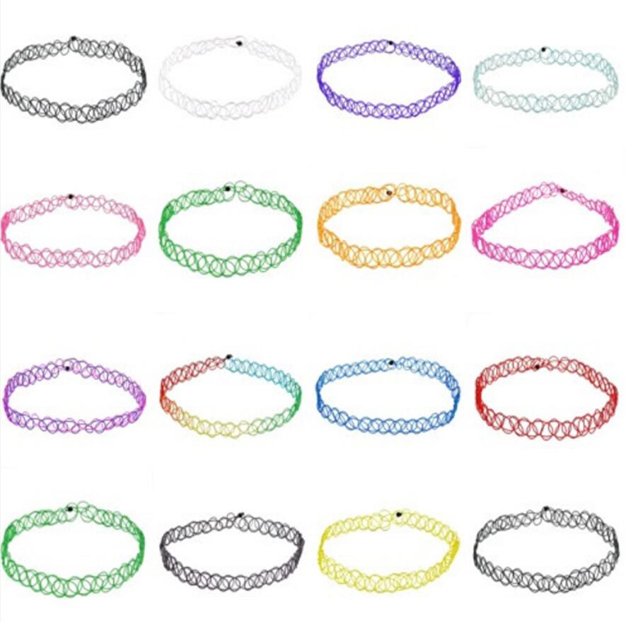 

Hot Sale Vintage Hippy Stretch tattoo Choker Henna Necklace Elastic Chocker Black Colorful free shipping