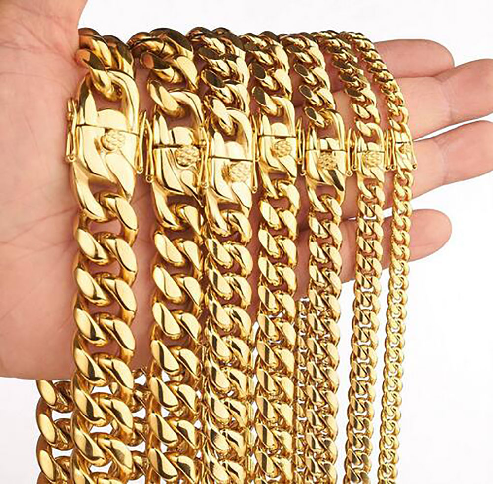 

Stainless Steel Jewelry 18K Gold Plated High Polished Miami Cuban Link Necklace Curb Chain 8mm/10mm/12mm/14mm/16mm/18mm