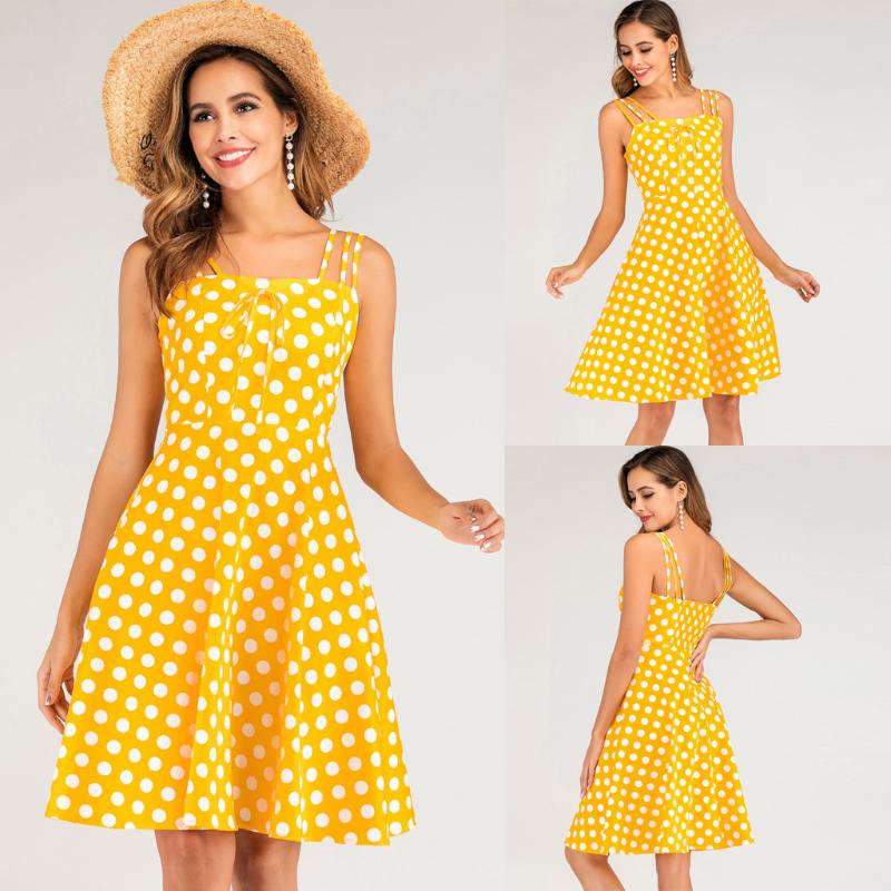 

2019 Dresses Woman party night Dot Printed Camis Sleeveless Off Shoulder Casual summer clothes for women vestidos de noche, Yellow