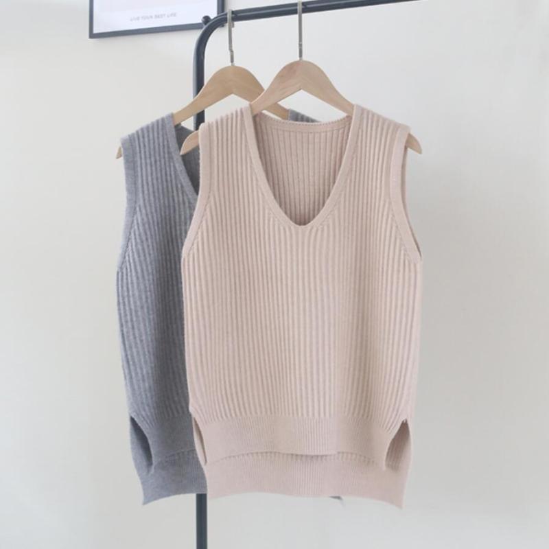 

New 2020 Spring Autumn Winter Solid Color Sleeveless Sweaters Women Vest Student Girls V Neck Knitted Pullover Waistcoat JW9493, Black