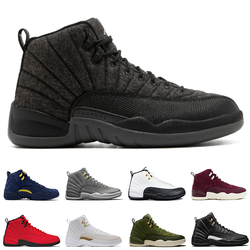 12 12s men basketball shoes Michigan Bulls College Navy High wine red Bordeaux Dark Grey The Maste mens Sports design sneakers free shipping