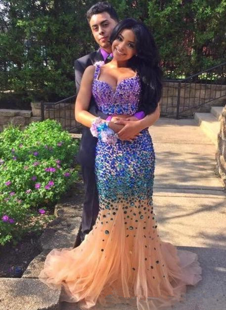 

Sexy Blingbling Two Pieces Prom Dresses Sweetheart Backless Beaded Crystals With Tulle Chapel Train Mermaid Party Evening Gowns, Green