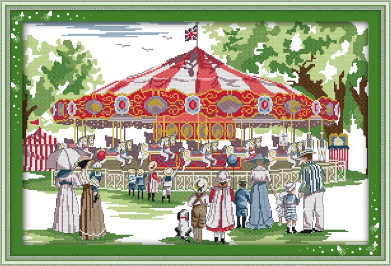 

Swing park carousel home decor painting ,Handmade Cross Stitch Embroidery Needlework sets counted print on canvas DMC 14CT /11CT