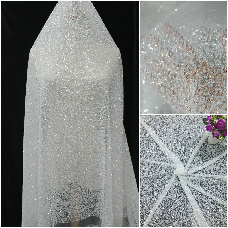 

White wave dot shining hot diamond hot sequins cloth mesh gauze fabric dress performance clothing cloth