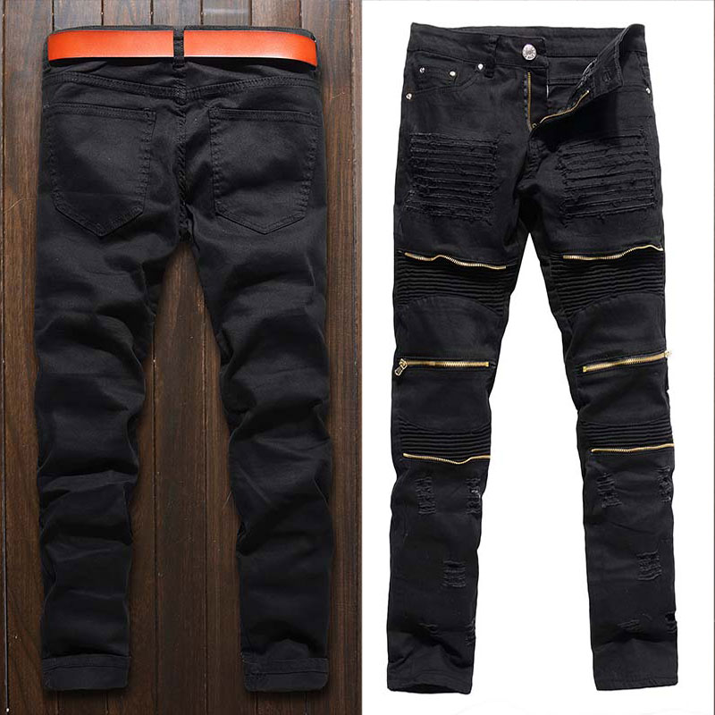 

Men Skinny Distressed jeans Slim denim Causual Knee Hole hiphop pants Biker Washed high quality, B-009b