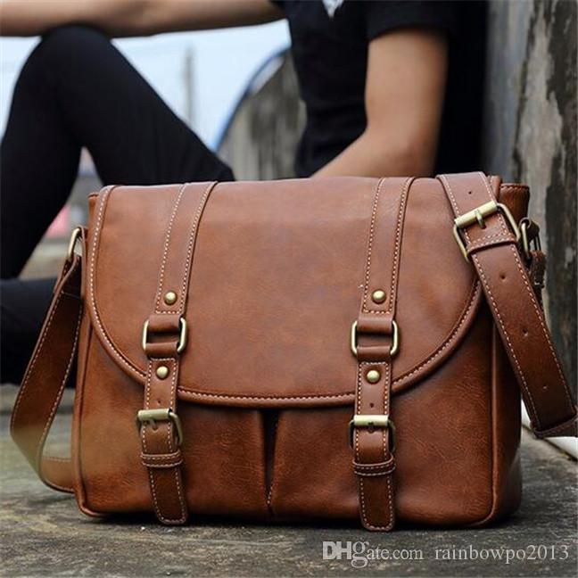 

wholesale men handbag multifunctional mens mailman bag simple waterproof leather computer bags pocket decorated leathers casual messenger handbags, Black