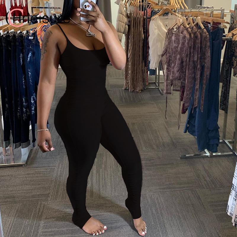 

CHRLEISURE Women' Casual Fashion Skinny Jumpsuit Sexy Spaghetti Strap Tight Overalls Neon 7color Slim Backless Romper Mujer, Black