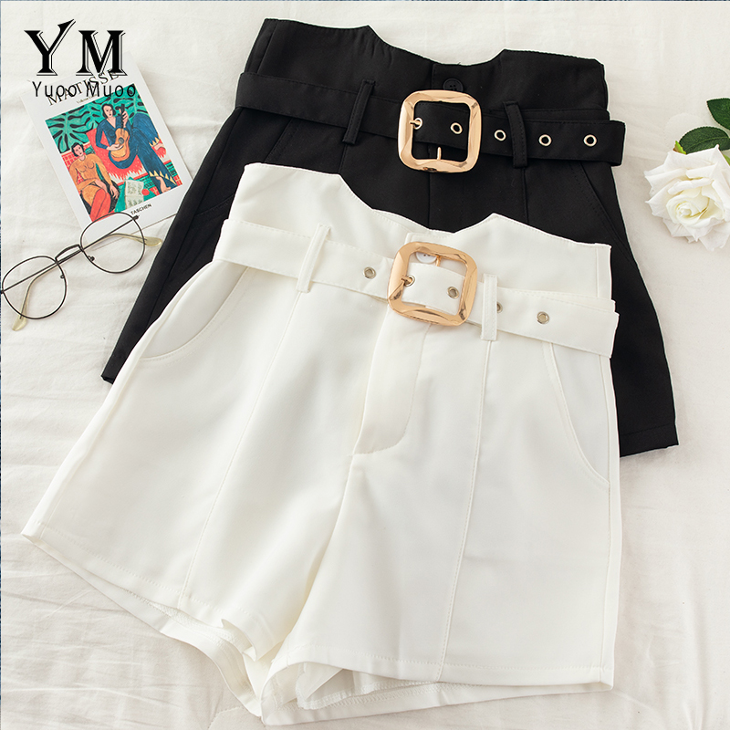 

YuooMuoo 2020 Summer Casual Women Shorts All Match Sashes High Waist Office Wear Short Pants Chic White Black Ladies Bottoms