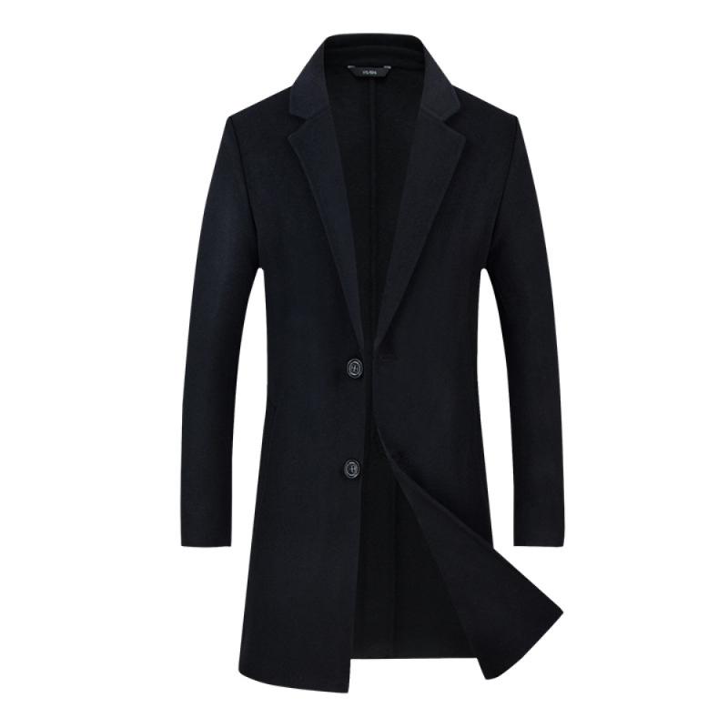 

Male Wool Coat Autumn Winter 2020 New Style Simple Solid Color Business Casual Mid Length Lapel Coat Wool Blends Mens Coats, Black