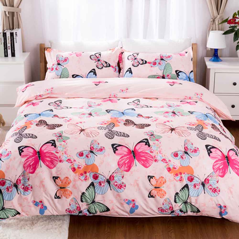 

pink butterfly bedding sets cute bed linens for girls home textiles bedclothes Duvet Cover set Quilt cover Queen size