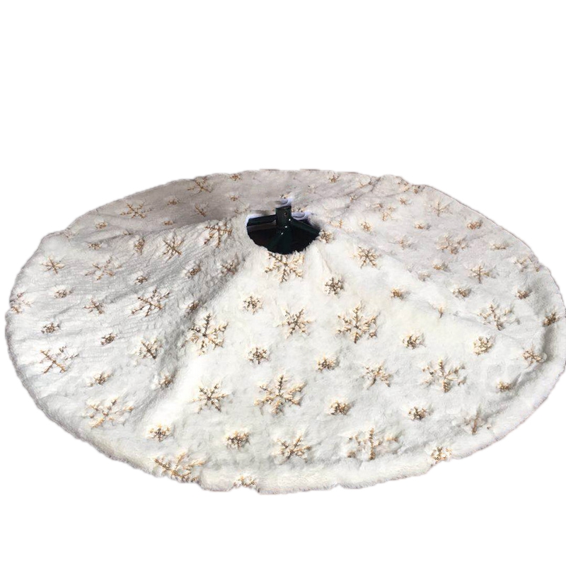 

New 122Cm White Flannel Embroidered Snowflake Christmas Tree Skirt Christmas New Year Home Decoration