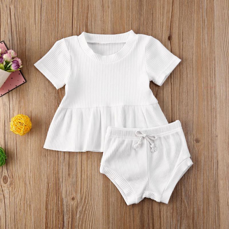 

Fashion Baby Girls Clothes Cotton Short Sleeve Solid T shirt Tops+Short Pants Summer 2PCS Outfits Set