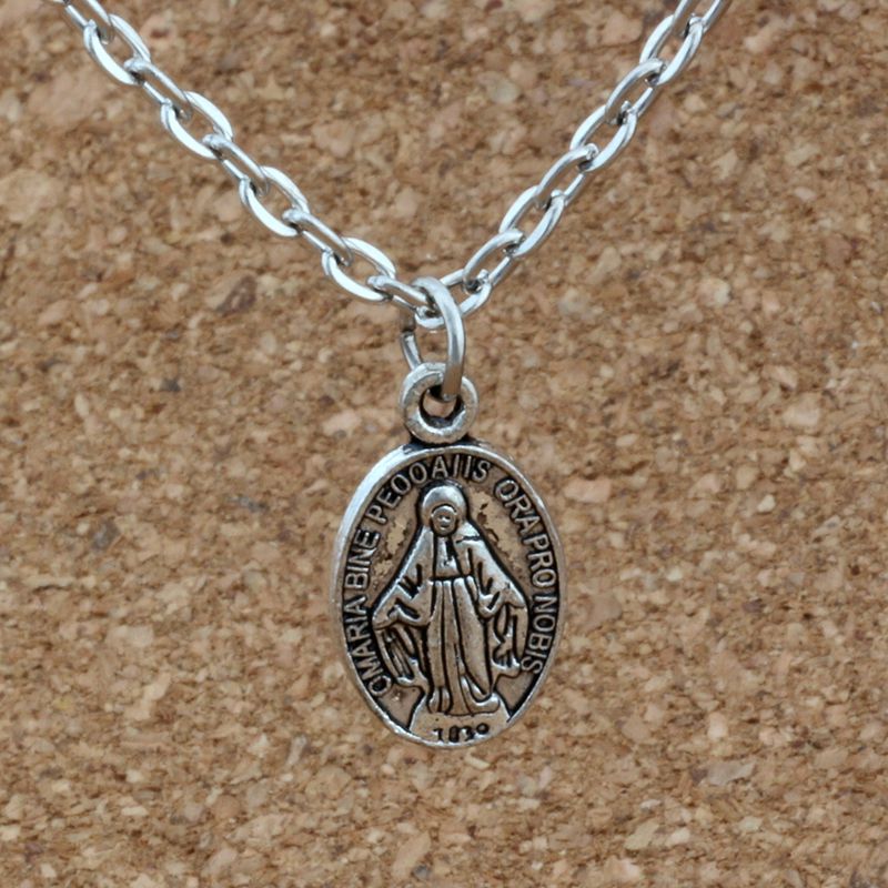 

50pcs/lots Antique silver oval Catholic Icon Religious Medal San Benito Alloy Charms Pendant Necklaces Jewelry DIY 23.6 inches Chains A-385d