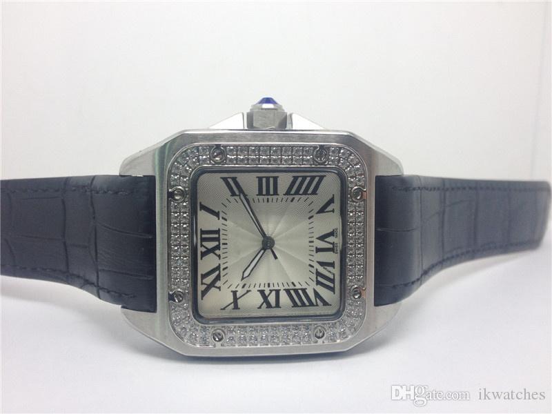 

free shipping hot sale stainless watches quartz watch leather strap with diamonds bezel men wristwatch 039, White face