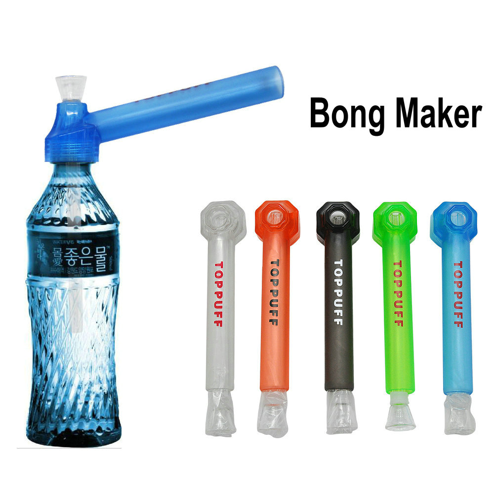 

Readymade Top Puff Bong Maker Hookah Screw On Bottle Converter On The Go 5 Assorted Colors Glass Down Stem Ready to Shhip