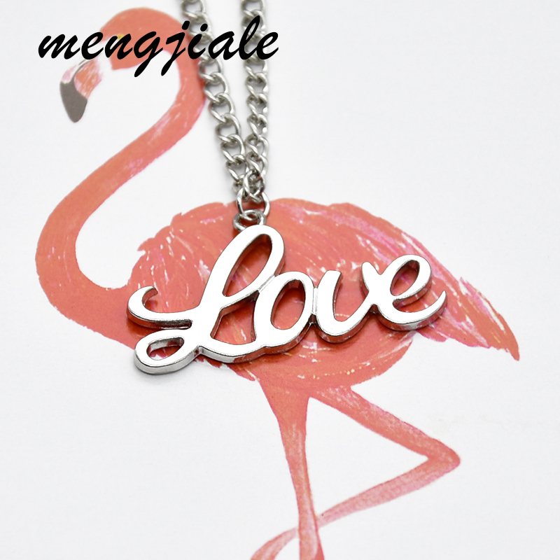 

1pcs Fashion wild letter LOVE Charm Pendant necklace for women 70cm alloy antique silver Chains Jewelry