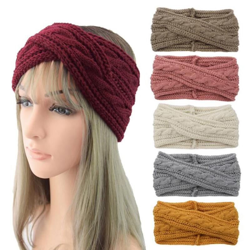 

Winter Women Wool Headband Scarf Stretch Ear Warm Head Band Cross Knitted Turban Hairband Head Accessories