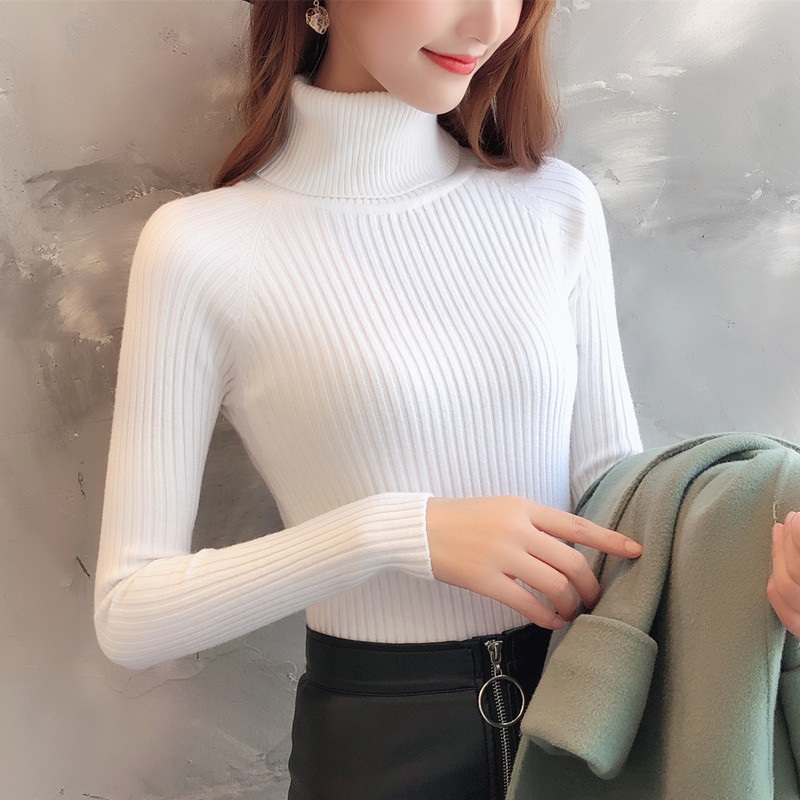 

Women Knitted Sweaters and Pullovers Turtleneck Knitwear Solid Sexy Slim Winter Tops pull femme truien dames, Black