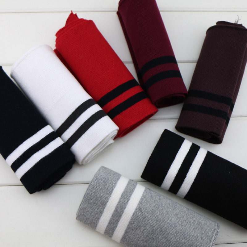 Fine striped cotton elastic knitted collar cuff waistband ribbon trimmed sweater fabric sweater baseball accessories-image-465840668