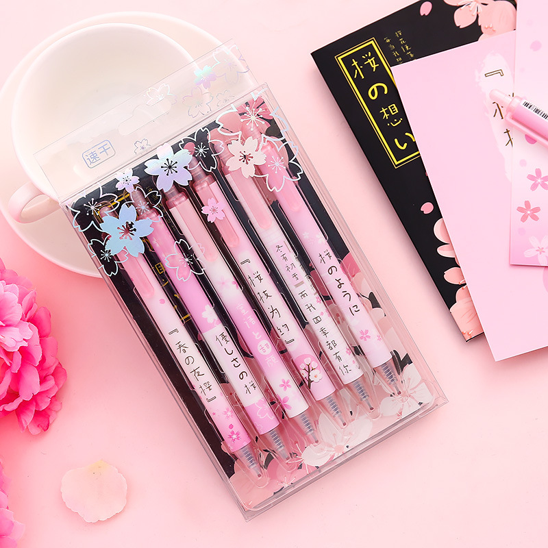 

AngelHere Store kawaii Gel Pen Set Starry Cherry Blossom Gel Pen 0.5mm Send Postcard School Supplies Student Stationery