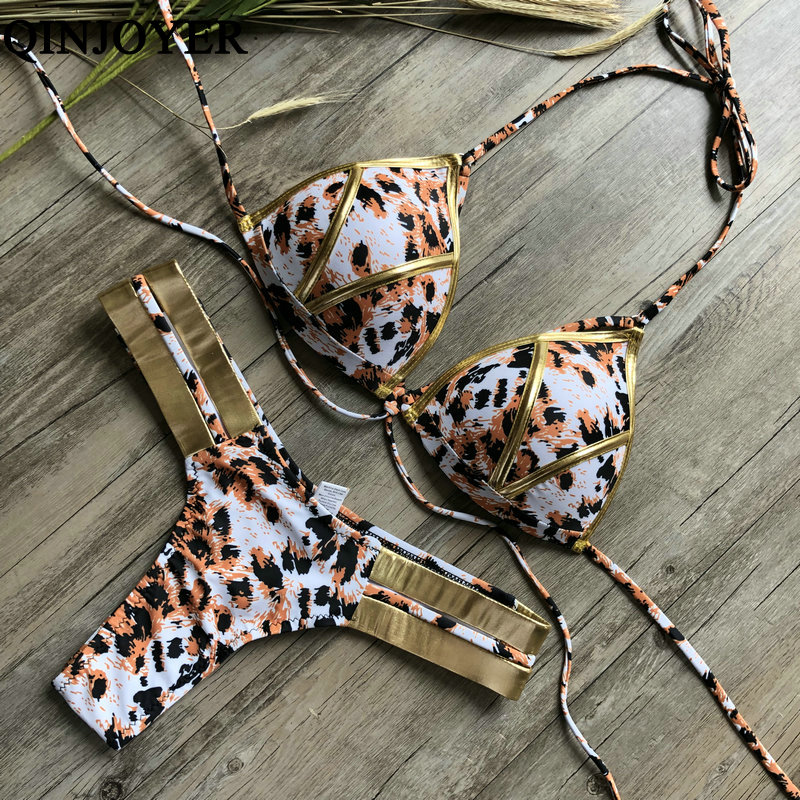 

QINJOYER Swimwear Push Up Women 2019 Leopard Bikini MIni Tanga Brazilian Swimsuit 2 Pieces Women Bathing Suit String Bikinis