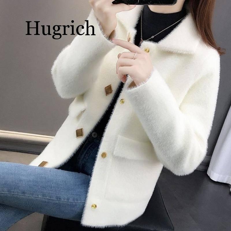 

Wool imitation mink velvet loose coat women' fashion casual plus size knitted cardigan autumn winter wear new women' jacket, Purple