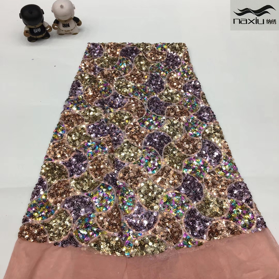 

African Sequins Lace Fabric High Quality Nigerian Mesh Net Sequence Fabrics for Party Wedding
