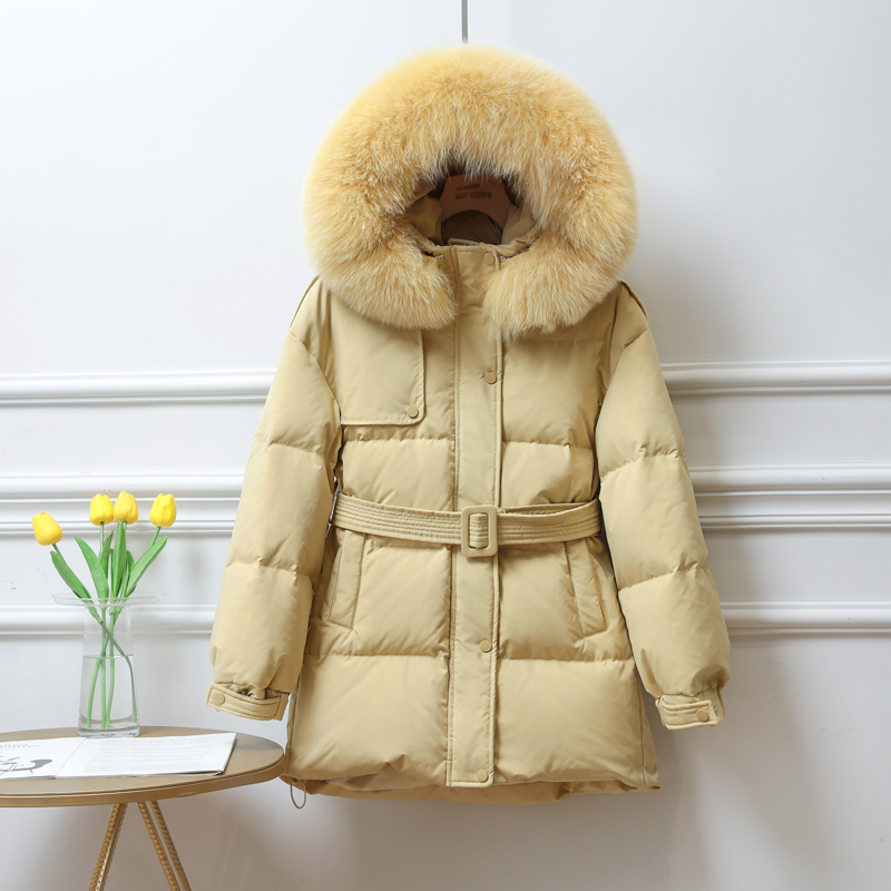 

Women' Down Jacketduck Down Coat Female Warm Natural Fur Collar Puffer Jacket Fashion Korean Mujer Parkas 202005009 KJ5120, Black