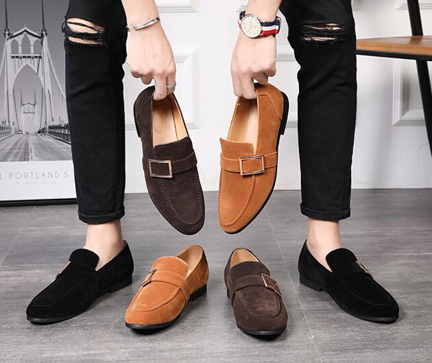 

Hot Men suede Leather Shoes Men's Flats Shoes Mlae Dress wedding Classic Business Party Office Wedding Loafers, Black