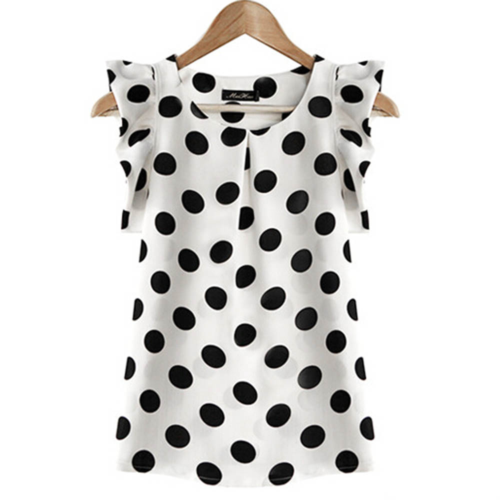 

Fashion Girl Dots Blouse Woman Casual Chiffon Shirt Sleeveless Ruffle Sleeve Shirt Summer Tops Black White