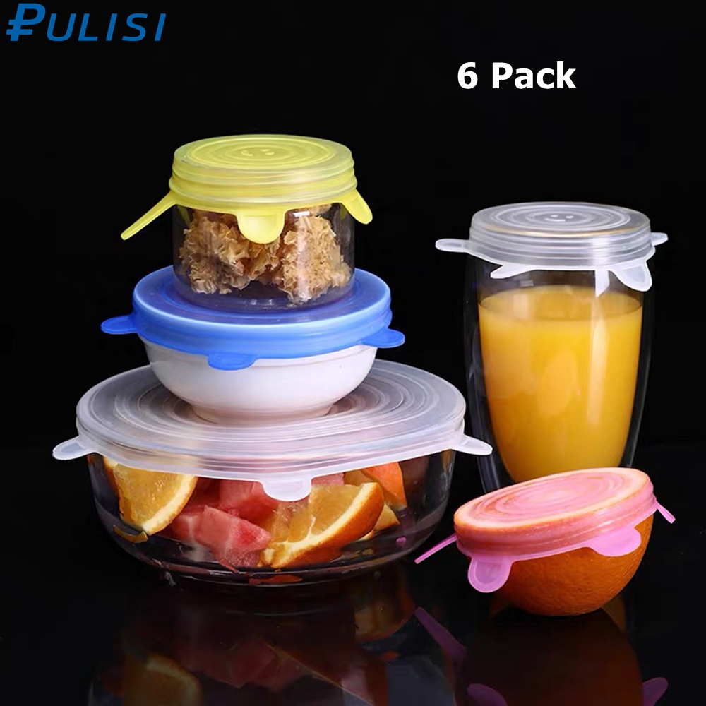 

6pcs Silicone Stretch Lid Reusable Stretch Lids Fit Round Square Bowls Seal Vacuum Lid Wrap Organization Dishwasher Safe