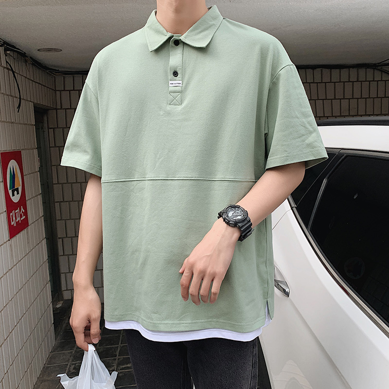 

2020 Mens Fitted Shirts Korean Designer Fake Two Pieces Shirts for Men Plus Size Button-down Streetwear, Black