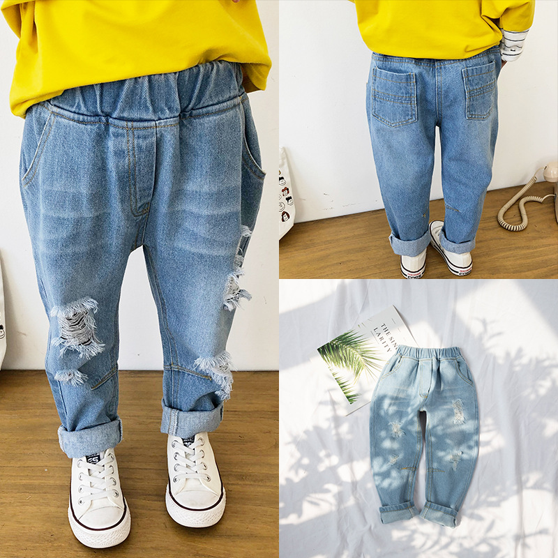 

fashion broken hole kids jeans for girls Boys Spring Summer jeans for girls Casual Loose Ripped Jeans children denim pants, Blue