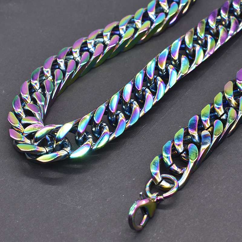 

AMUMIU Rainbow Color Plated Stainless Steel Necklaces Cuban Chains Link For Men Women Jewelry Hot Sale Wholesale KN251