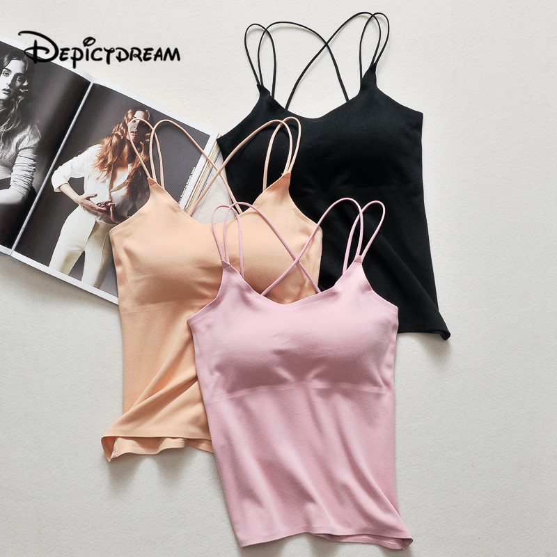 

New girl nylon seamless sling With a chest pad Beautiful back sling Inward convergence suspender Beautiful Camisole Swimsuit, Black