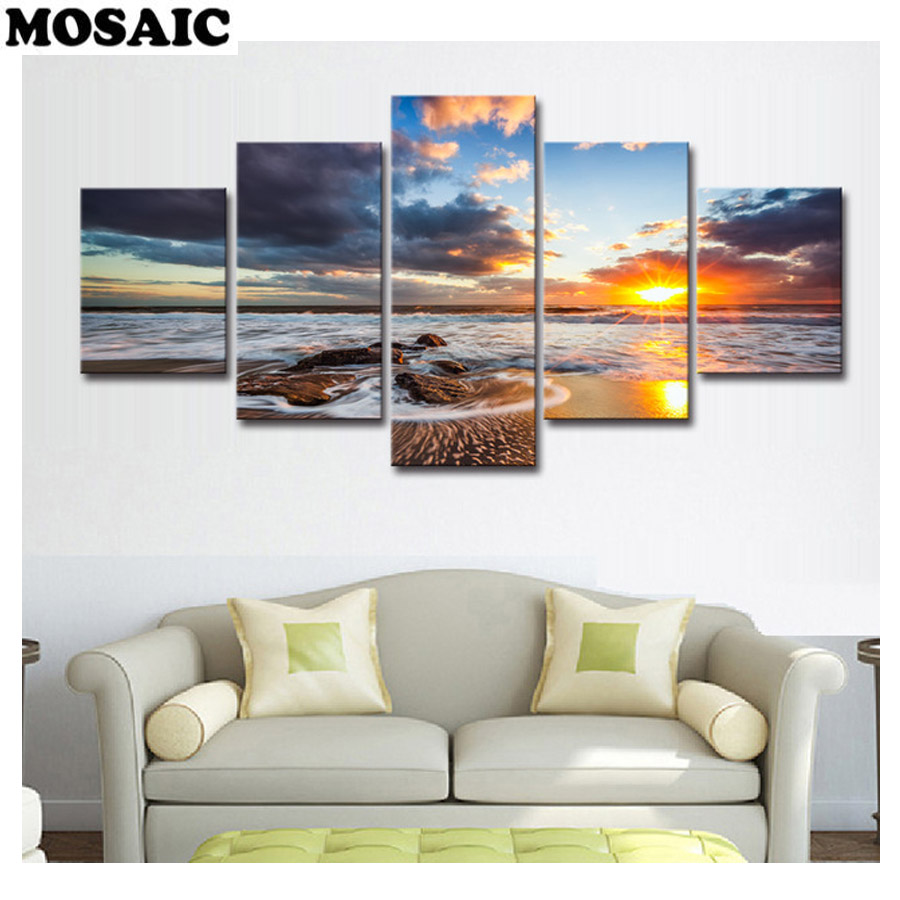 Multi Images Lever Du Soleil Mer Plage Diamant Mosaique 5d Diy