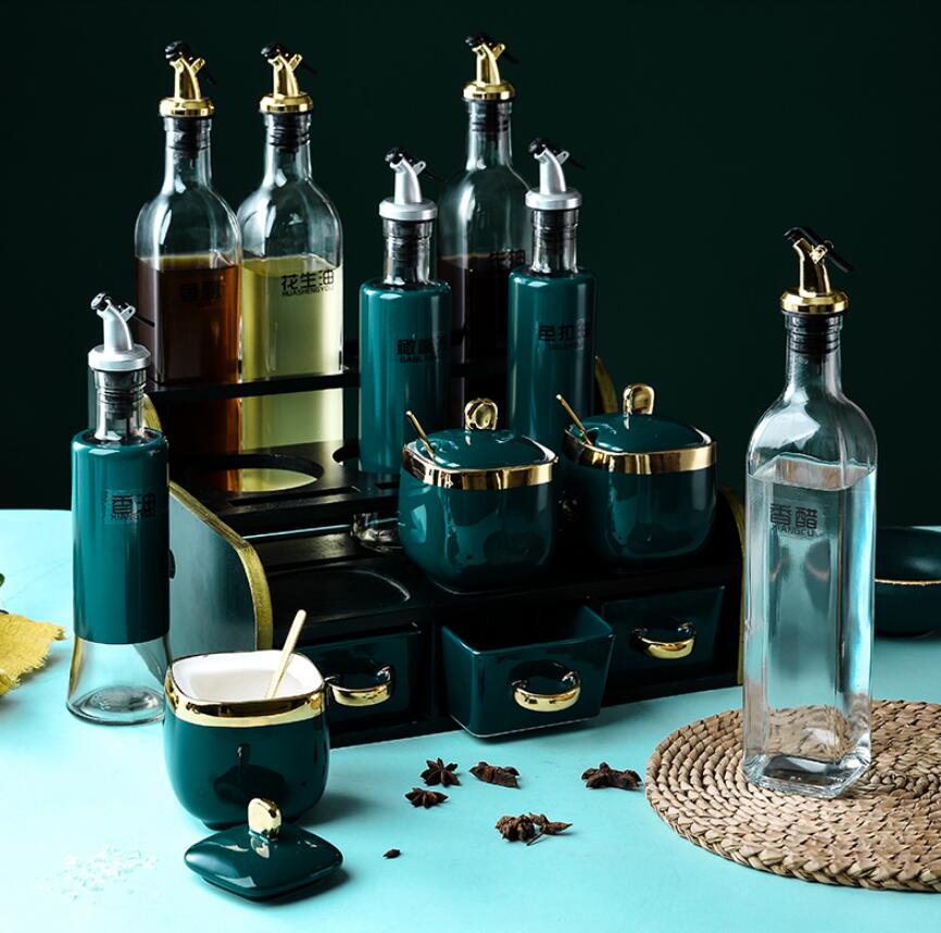 Seasoning box Herb & Spice Tools domestic can suit Oil Vinegar Bottle salt pot glass kitchen supplies storage rack-image-531430572