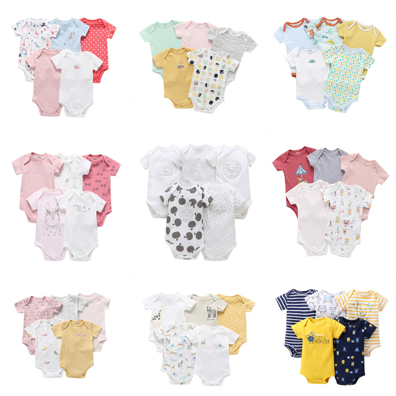 

5pcs Baby Rompers 100% Cotton Lnfant Body Short Sleeve Clothing Baby Boy Girl Clothes Bodysuit Jumpsuit Cartoon Printed