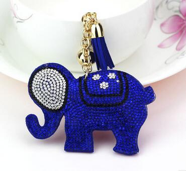 

10pcs/Lot Woman Man Casual Leather Rhinestone Elephant Keychain Lady Cartoon Elephant Bag Pendant Car Key Ring Free Shipping