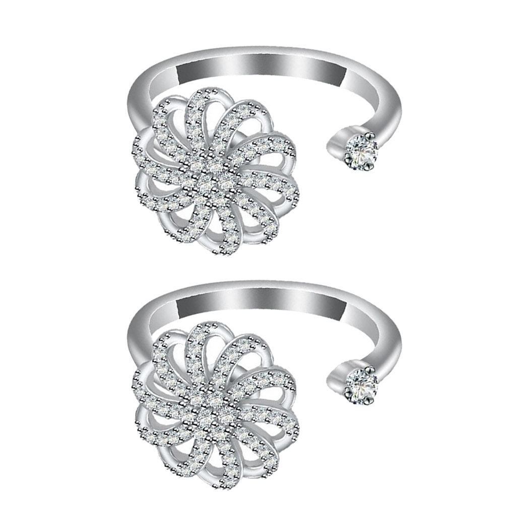 

2Pieces Rotating Engagement Wedding Cubic Zirconia Open Adjustable, Golden;silver