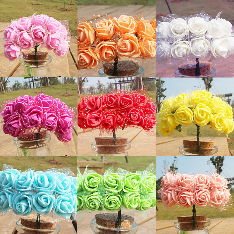 

100Pcs Fashion Party Wedding Artificial Flower Bride Decor Foam Roses Bouquet Colorful Hot New DIY, Blue