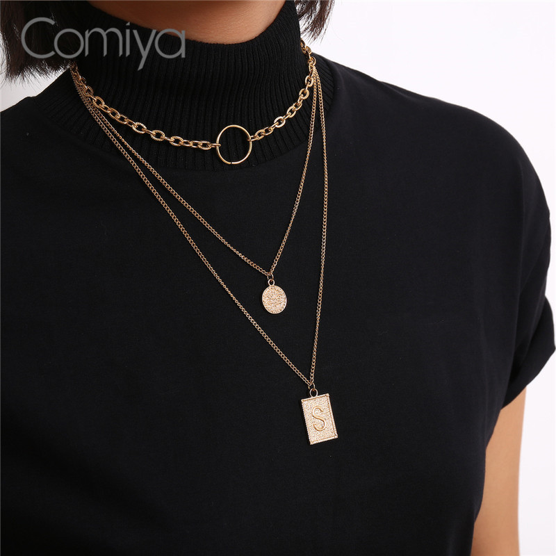 

Comiya Boho Necklace For Women Gold Silver Color Zinc Alloy Geometric Pendant Collier Mujer Maxi Necklaces Bijoux Jewelry