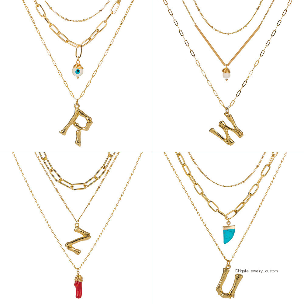 

Originality 26 Individual English Letter Accessories Pure Manual Wrap Natural Stone Multilayer Necklace Woman