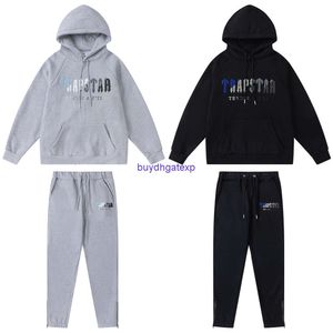 F23e hommes et femmes sweat à capuche sweat Trapstar Street marque de mode bleu blanc serviette broderie lettre lâche peluche décontracté ensemble