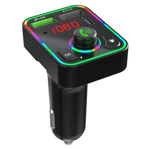 F3 Bluetooth Car Kit USB Tipo-C Cargador Transmisor FM TF Reproductor de MP3 con retroiluminación LED RGB Adaptador de radio FM inalámbrico Manos libres para teléfono